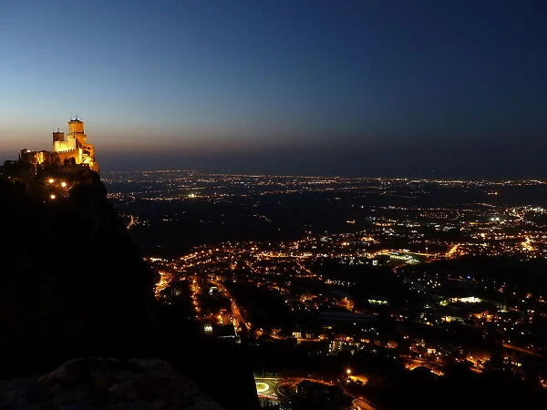 Republic of San Marino at dusk with sunset colors