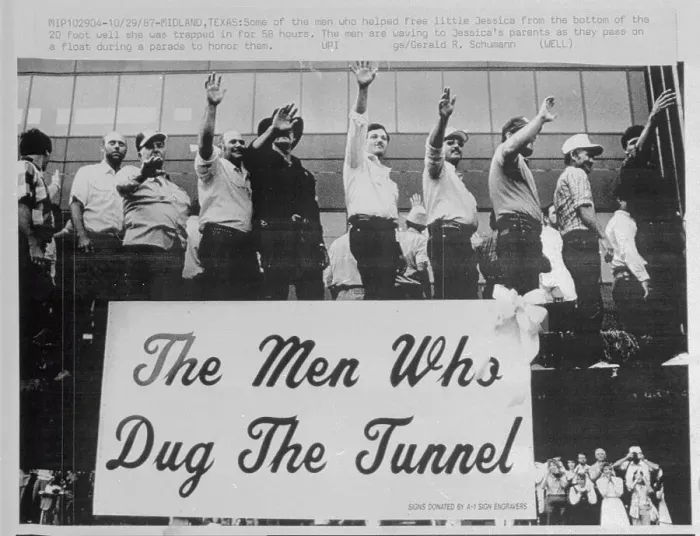 Framed Print : Rescue Workers Waving to Baby Jessica Framed Print : Rescue Workers Waving to Baby Jessica