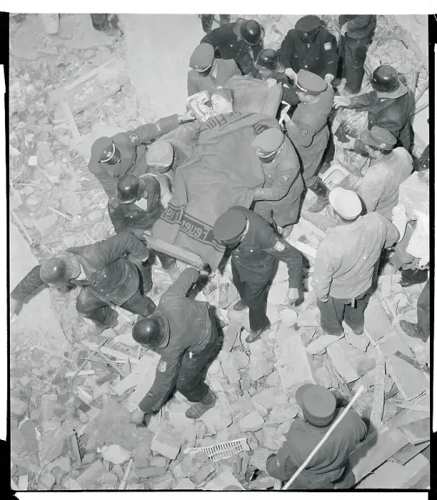 Framed Print : Rescuers Carrying Injured Occupant Framed Print : Rescuers Carrying Injured Occupant