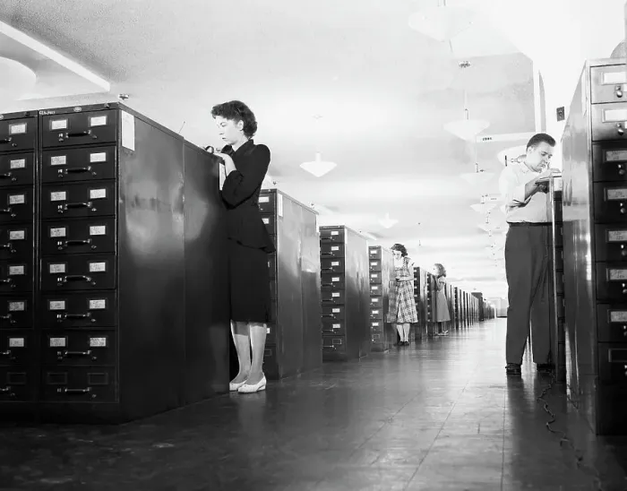 Framed Print : Researchers Accessing Census Bureau Files in Maryland Framed Print : Researchers Accessing Census Bureau Files in Maryland