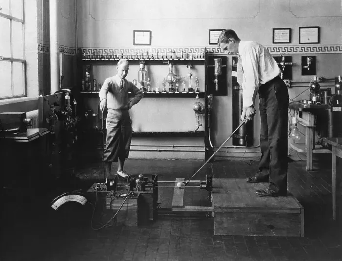 Framed Print : Researchers Measuring Golf Ball Speed at General Electric Laboratory Framed Print : Researchers Measuring Golf Ball Speed at General Electric Laboratory