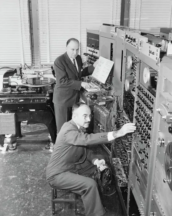Framed Print : Researchers Testing Electronic Music Synthesizer Framed Print : Researchers Testing Electronic Music Synthesizer