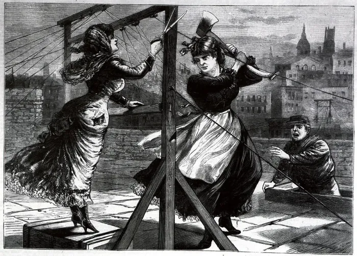 Framed Print : Resentful Women Cutting Telegraph Wires Framed Print : Resentful Women Cutting Telegraph Wires
