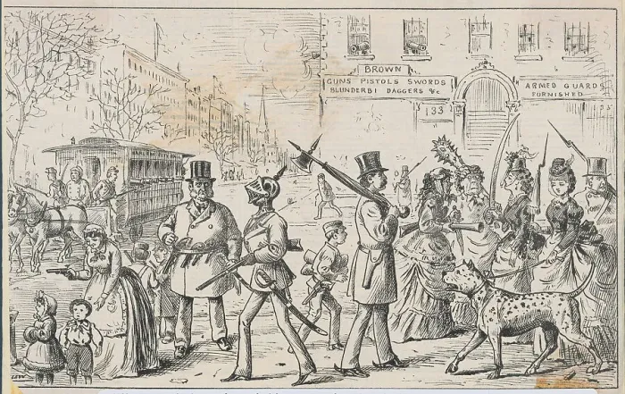 Framed Print : Residents Armed with Swords and Guns Framed Print : Residents Armed with Swords and Guns