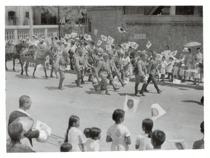 Framed Print : Residents of Peiping Waving Japanese Flags Framed Print : Residents of Peiping Waving Japanese Flags