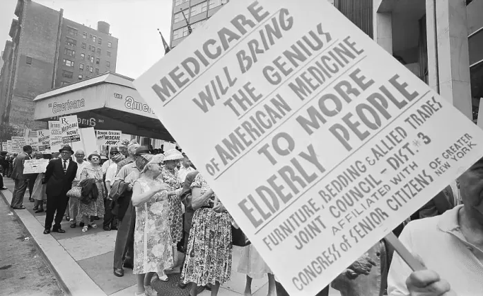 Framed Print : Retired Senior Citizens Carrying Pro-Medicare Signs Framed Print : Retired Senior Citizens Carrying Pro-Medicare Signs