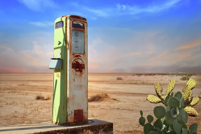 Framed Print : Retro style scene with old Gas Pump in Arizona Desert Framed Print : Retro style scene with old Gas Pump in Arizona Desert