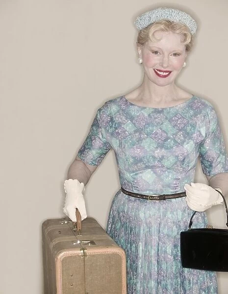 A retro woman leaving on a trip