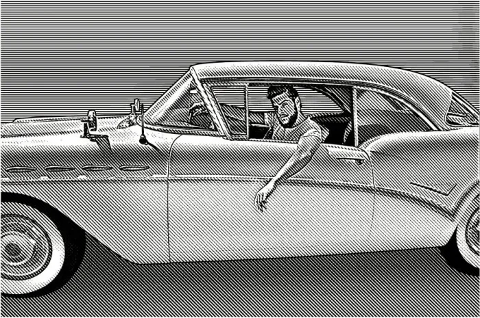 Framed Print : Retro Young Man Driving Vintage Car Framed Print : Retro Young Man Driving Vintage Car
