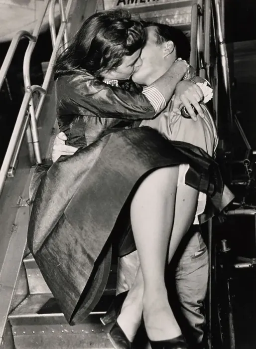 Framed Print : Returning Soldier Kissing Fiancee Framed Print : Returning Soldier Kissing Fiancee