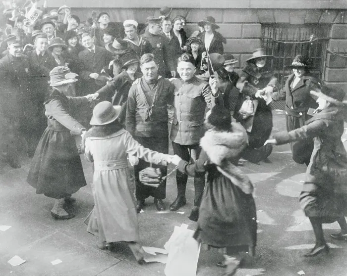 Framed Print : Revelers Celebrating Armistice Day