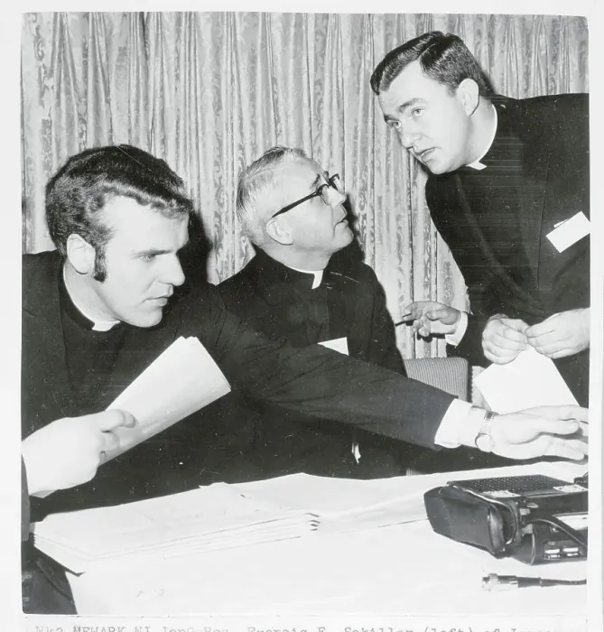 Framed Print : Reverend Francis E. Schiller and Colleagues at a Press Conference Framed Print : Reverend Francis E. Schiller and Colleagues at a Press Conference