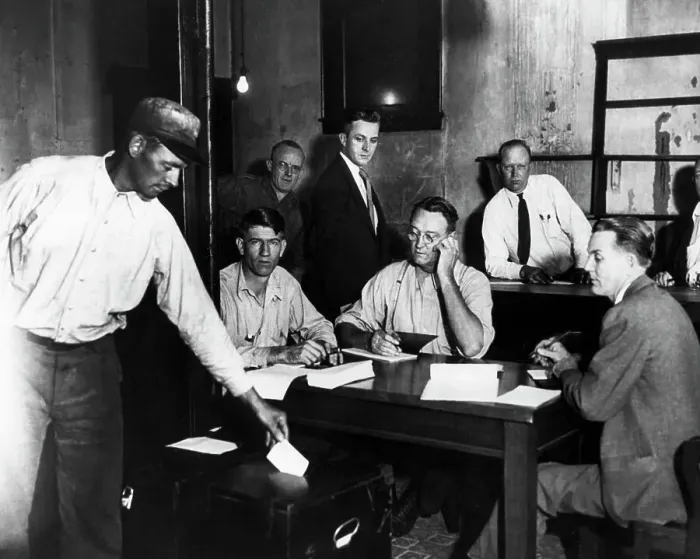 Framed Print : Rex Davis Votes in Steel Election
