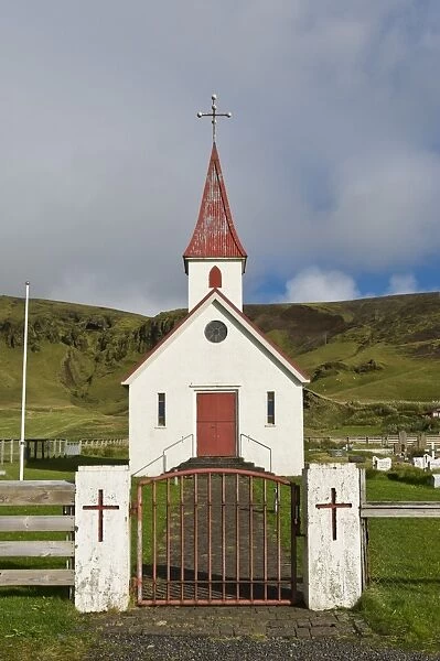 Reyniskirkja, church on Reynisfjara Beach near Vik i Myrdal, South Coast, Iceland