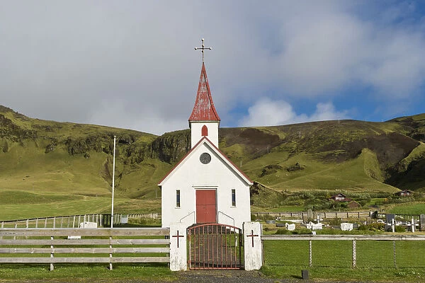Reyniskirkja, church on Reynisfjara Beach near Vik i Myrdal, South Coast, Iceland