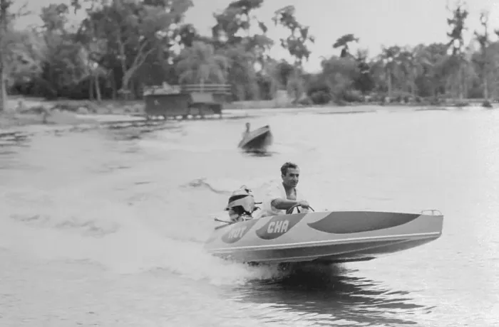Framed Print : Reza Pahlevi, Shah of Iran, Driving Speedboat Framed Print : Reza Pahlevi, Shah of Iran, Driving Speedboat