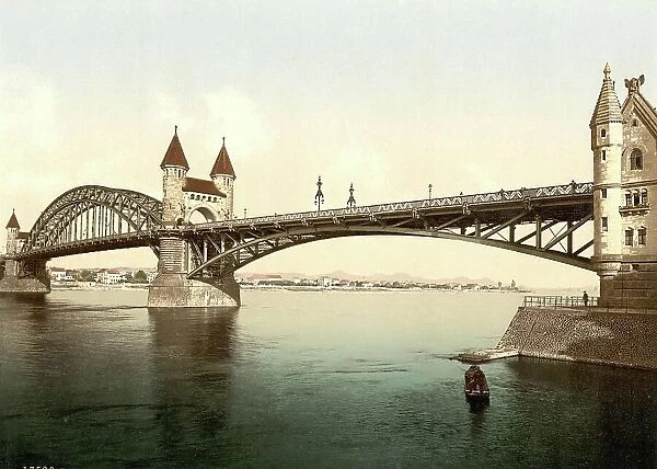Rhine bridge in the Siebengebirge, North Rhine-Westphalia, Germany, Historic, digitally restored reproduction of a photochromic print from the 1890s