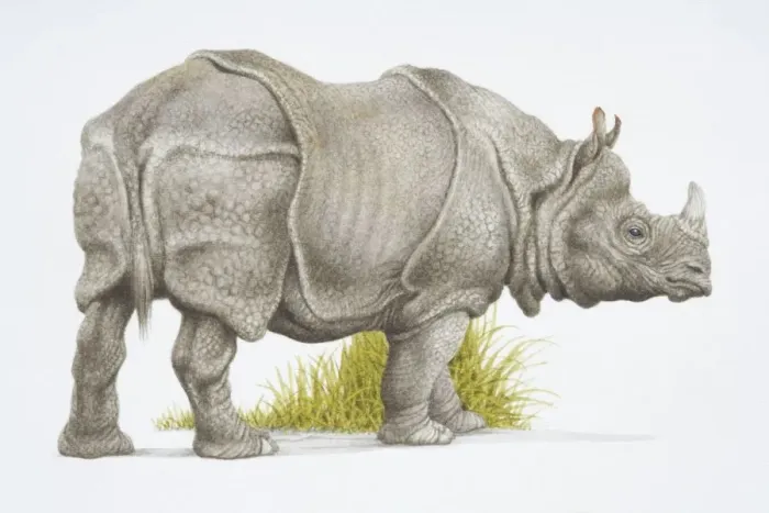 Framed Print : Rhinoceros unicornis, Indian rhinoceros, side view