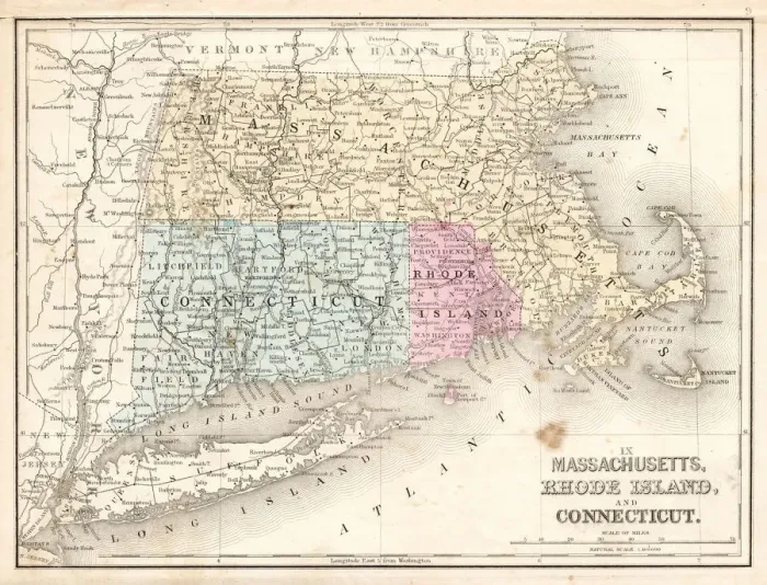 Framed Print : Rhode Island Massachusetts Connecticut 1867 Framed Print : Rhode Island Massachusetts Connecticut 1867