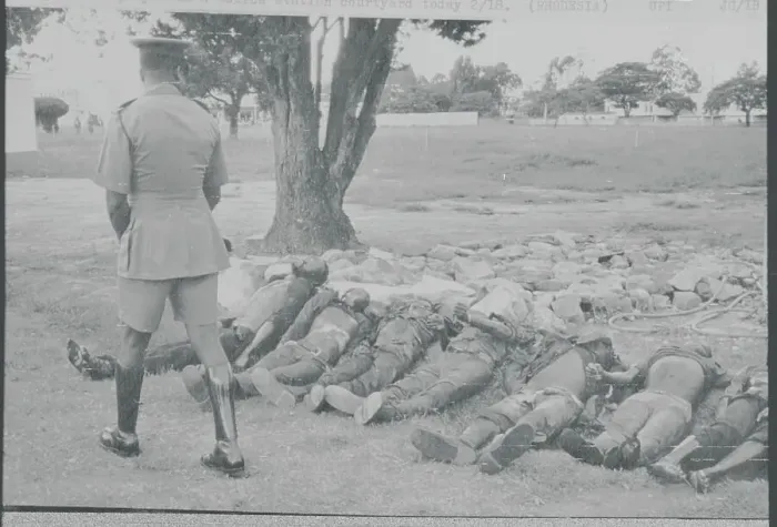 Framed Print : Rhodesian Police Man at Slain Rebel Guerilla Site