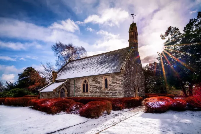 Framed Print : Rhug Chapel in the snow at Corwen Framed Print : Rhug Chapel in the snow at Corwen