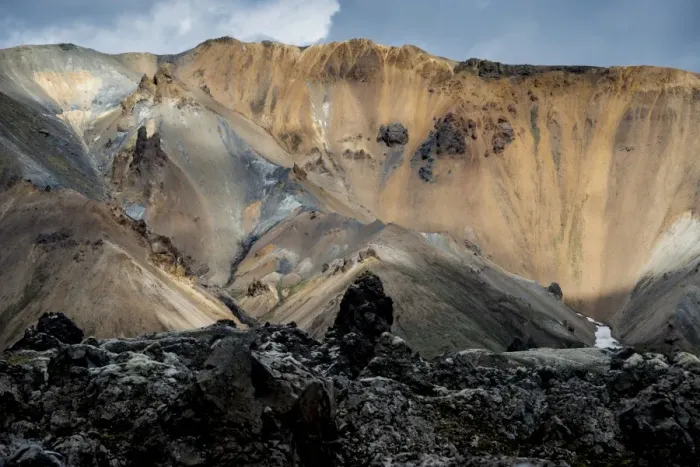 Framed Print : Rhyolite mountains at the Namshraun lava field, Landmannalaugar area, Fjallabak Nature Reserve, Highlands of Iceland, Southern Region, Iceland