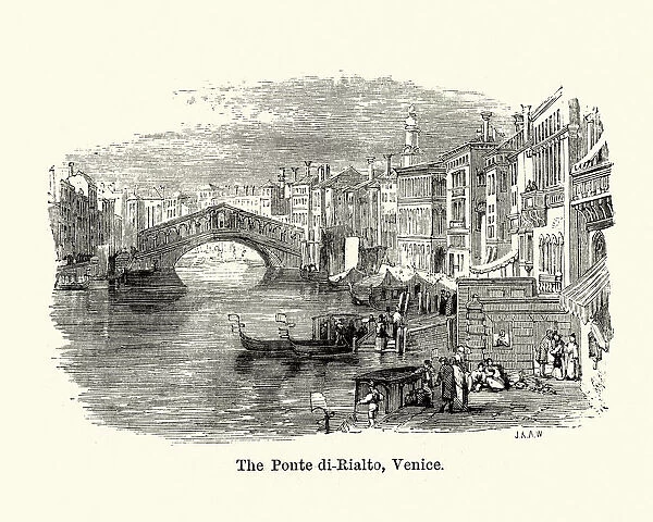 Rialto Bridge, Ponte di Rialto, Venice, Italy, 19th Century