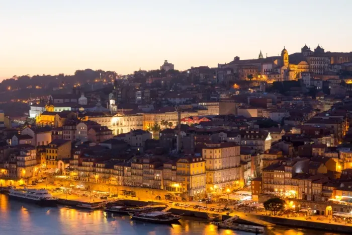 Framed Print : The Ribera riverside area of Porto at night Framed Print : The Ribera riverside area of Porto at night