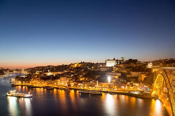 The Ribera riverside area of Porto at night