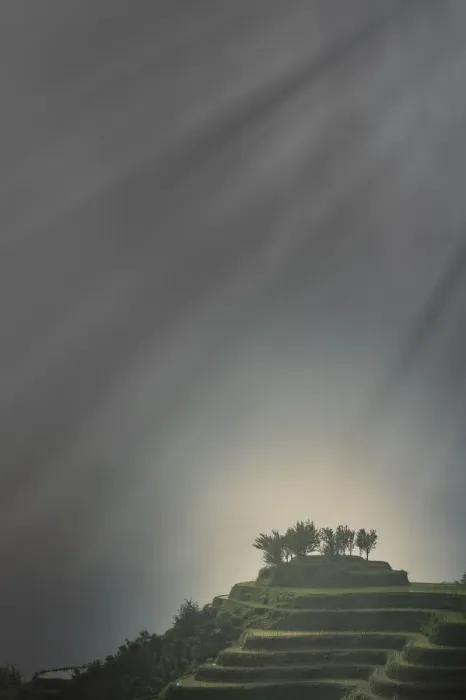 Framed Print : Rice paddy hills under sunbeams Framed Print : Rice paddy hills under sunbeams