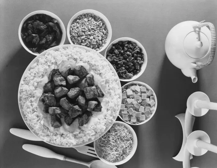 Framed Print : Rice topped with meat in bowl, close-up