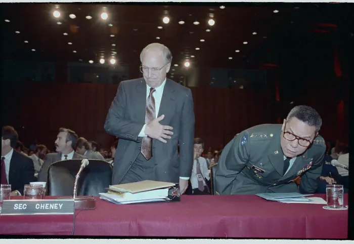 Framed Print : Richard Cheney and Colin Powell Taking Seats Framed Print : Richard Cheney and Colin Powell Taking Seats