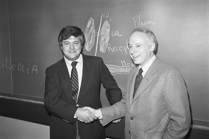 Framed Print : Richard Goldstein and Michael Brown Shaking Hands Framed Print : Richard Goldstein and Michael Brown Shaking Hands