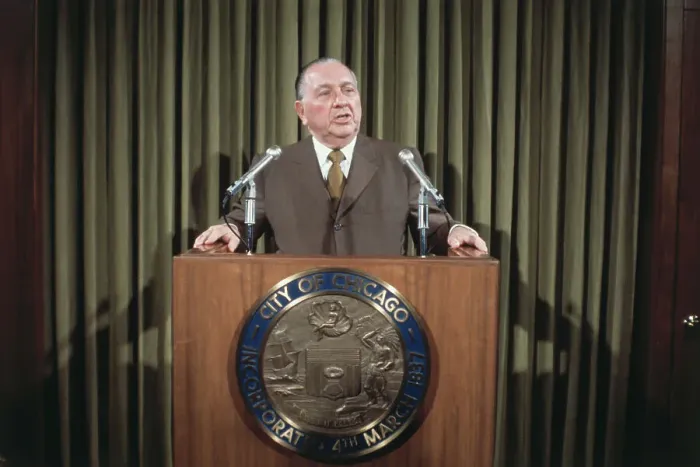 Framed Print : Richard J. Daley at Press Conference