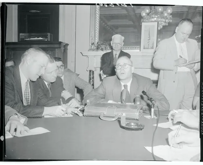Framed Print : Richard L. Neuberger Sitting at Microphone in Senate Conference Framed Print : Richard L. Neuberger Sitting at Microphone in Senate Conference