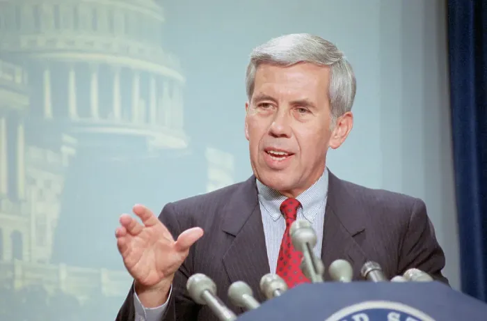 Framed Print : Richard Lugar Speaking at News Conference Framed Print : Richard Lugar Speaking at News Conference