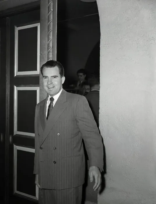 Framed Print : Richard M. Nixon Smiling in Doorway Framed Print : Richard M. Nixon Smiling in Doorway