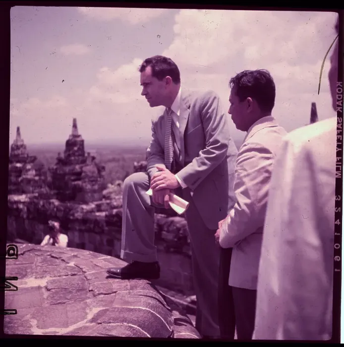 Framed Print : Richard M. Nixon Standing on Tower