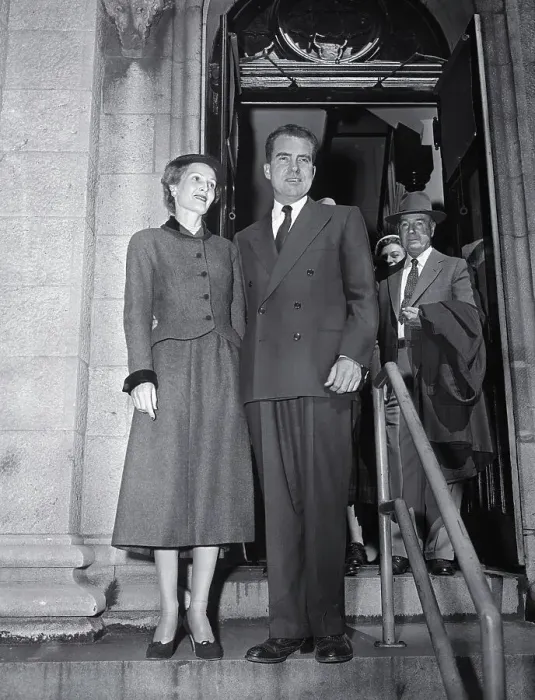 Framed Print : Richard and Mrs. Nixon Standing on Church Porch Framed Print : Richard and Mrs. Nixon Standing on Church Porch