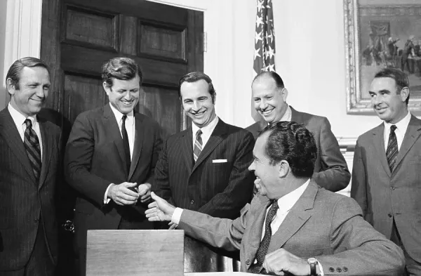 Richard Nixon Awards Pen to Edward Kennedy Print (1969). Art