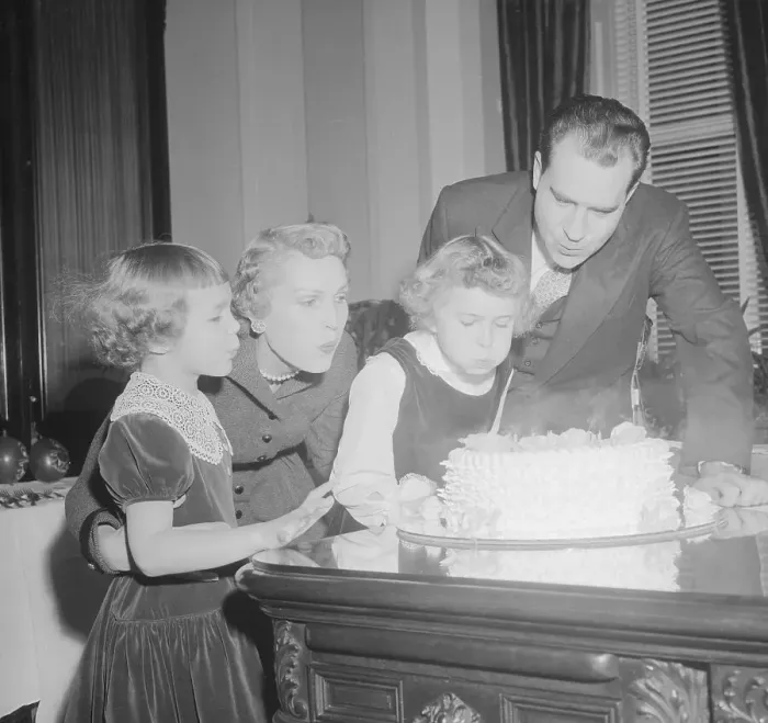Framed Print : Richard Nixon Blowing out Birthday Candles with Family Framed Print : Richard Nixon Blowing out Birthday Candles with Family