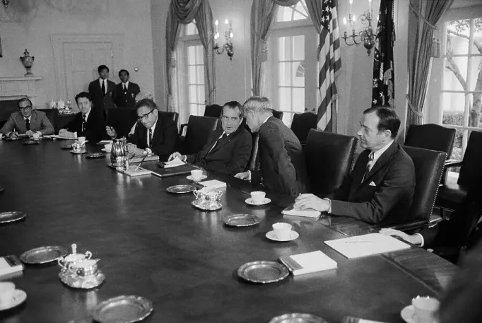 Framed Print : Richard Nixon Conferring with James Schlesinger Framed Print : Richard Nixon Conferring with James Schlesinger