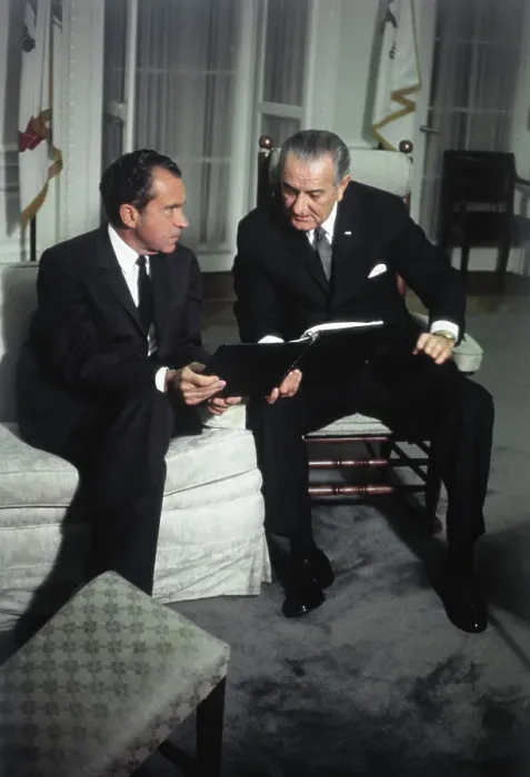 Framed Print : Richard Nixon Conferring with Lyndon Johnson Framed Print : Richard Nixon Conferring with Lyndon Johnson