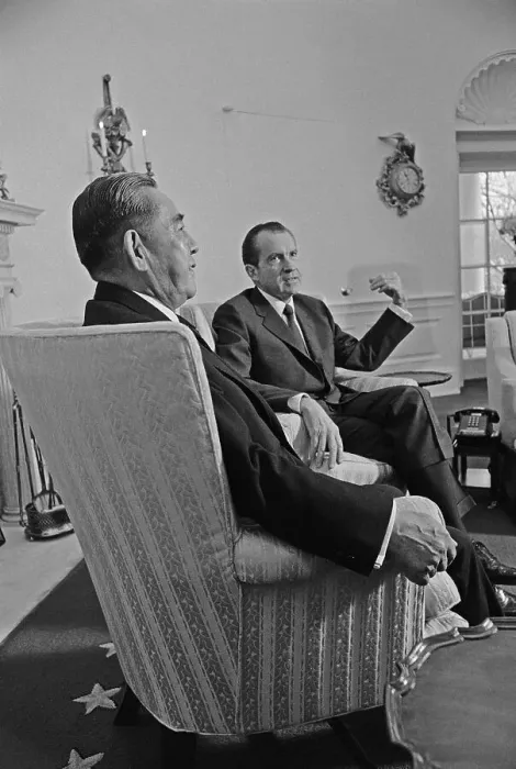 Framed Print : Richard Nixon Conversing Privately with Eisaku Sato Framed Print : Richard Nixon Conversing Privately with Eisaku Sato