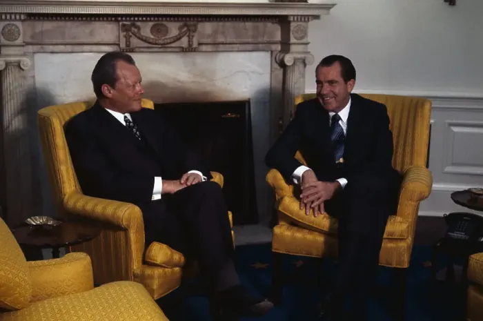 Framed Print : Richard Nixon Conversing with Willy Brandt Framed Print : Richard Nixon Conversing with Willy Brandt
