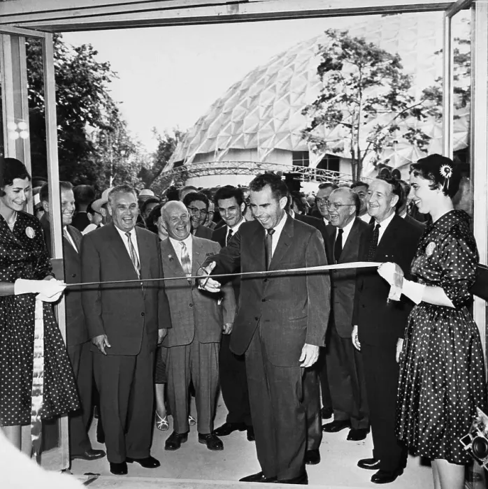 Framed Print : Richard Nixon Cuts Ribbon At Opening Framed Print : Richard Nixon Cuts Ribbon At Opening