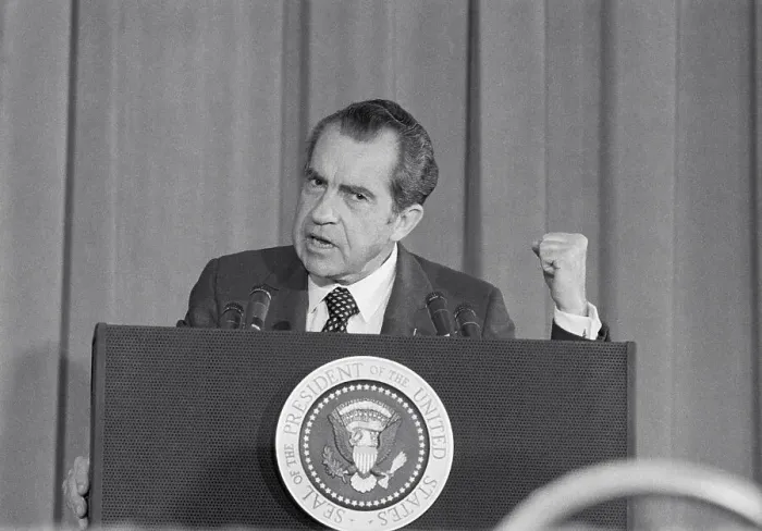 Framed Print : Richard Nixon Gesturing with a Clenched Fist Framed Print : Richard Nixon Gesturing with a Clenched Fist