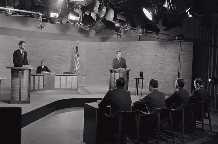 Framed Print : Richard Nixon and Kennedy at Podiums During Debate Framed Print : Richard Nixon and Kennedy at Podiums During Debate