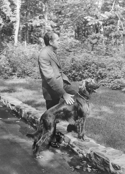 Framed Print : Richard Nixon Looking at View with His Dog Framed Print : Richard Nixon Looking at View with His Dog