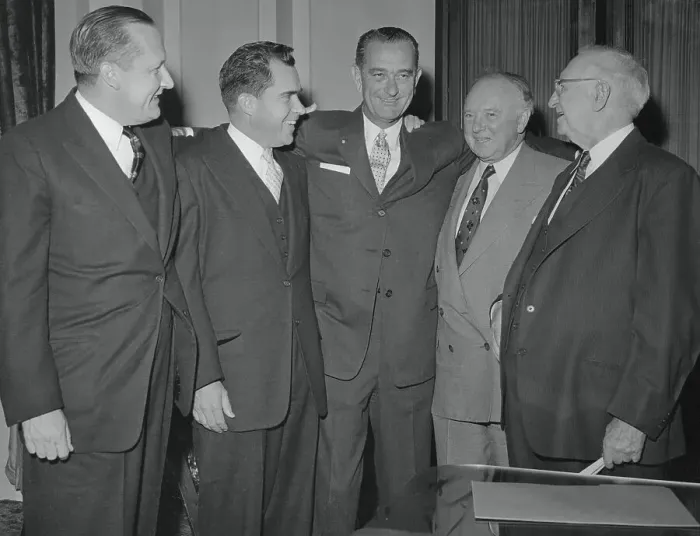 Framed Print : Richard Nixon and Lyndon Johnson with Senators Framed Print : Richard Nixon and Lyndon Johnson with Senators